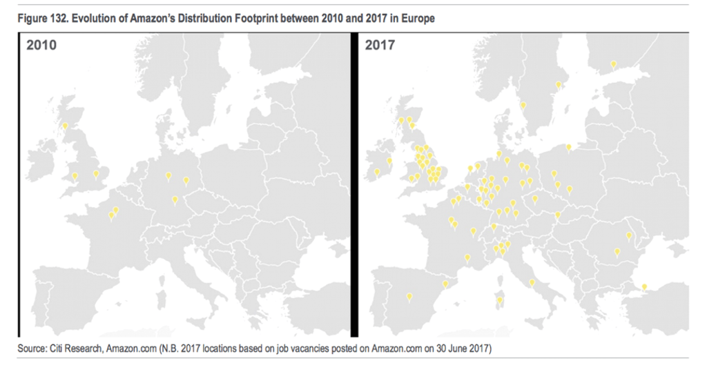 Amazon's distribution footprint in Europe. Photo: CNBC