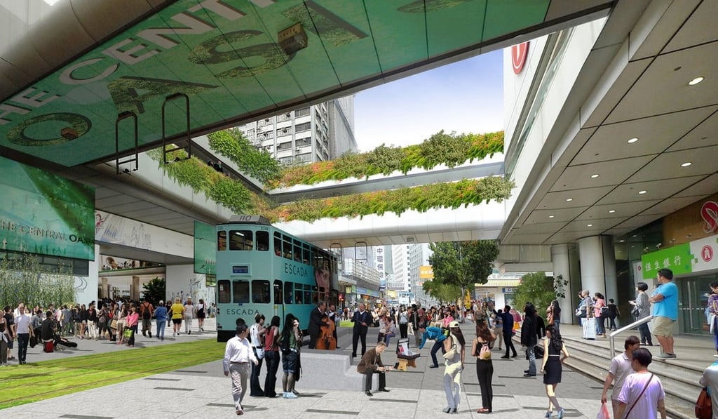 An idea of what a pedestrianised Central would look like. The idea of taking cars off the area’s streets first came about 17 years ago, but fizzled out. Photo: Handout