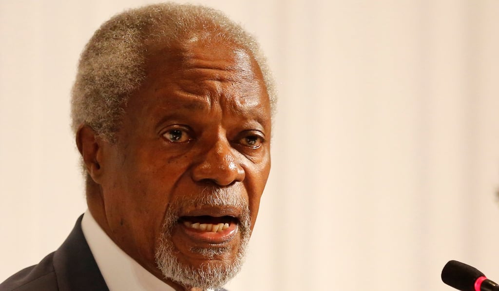 Kofi Annan, chairman of the Advisory Commission on Rakhine State, talks to journalists in Yangon, Myanmar. Photo: Reuters