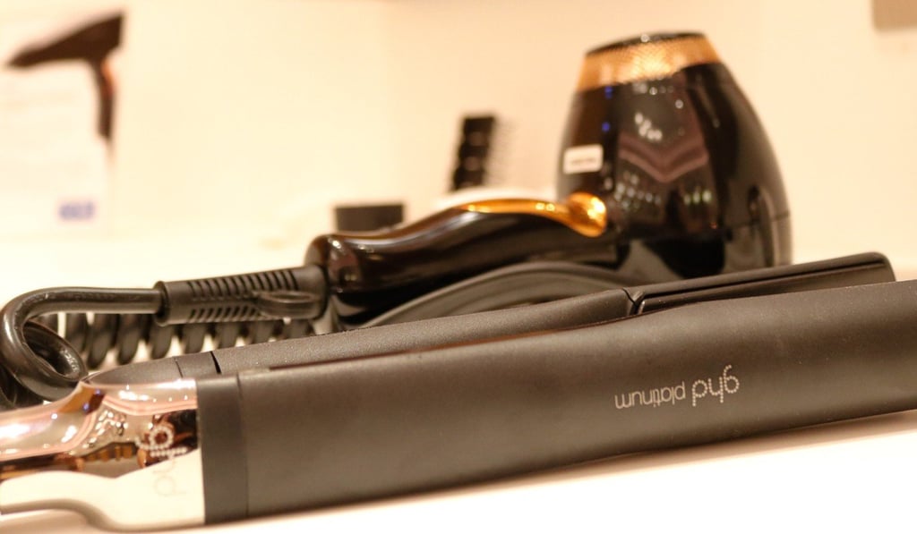The women’s changing room at Pure Yoga’s Pacific Place studio stocks quality hair-care products, including Elchim 8thSense hairdryers and ghd hair straighteners.