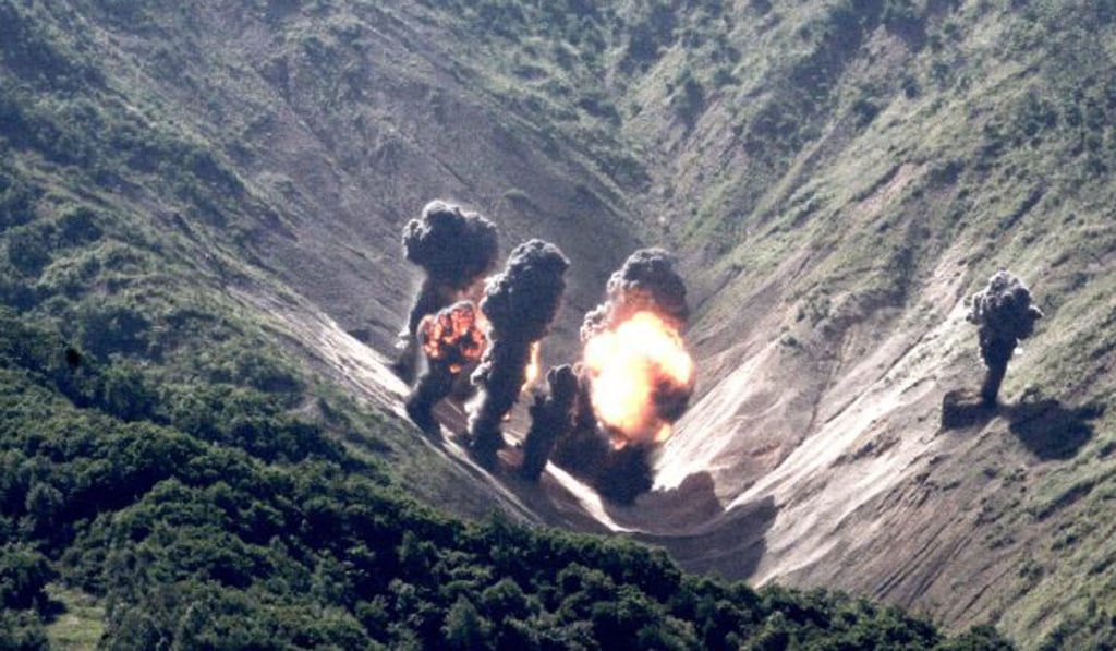 Bombs land on the Pilsung Range in South Korea on Wednesday during the latest show of force by the United States, South Korea and Japan against North Korea. Photo: Washington Post / Courtesy of Alex Fox Echols III/US Air Force.