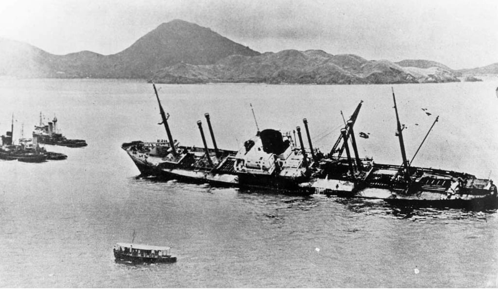 A Dutch cargo liner that ran aground during Typhoon Gloria in 1957. Picture: courtesy of Adriaan Rommen