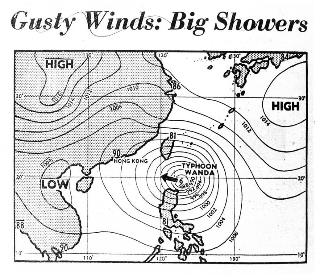 The weather chart on August 30, 1962, released by the Royal Observatory, Hong Kong.