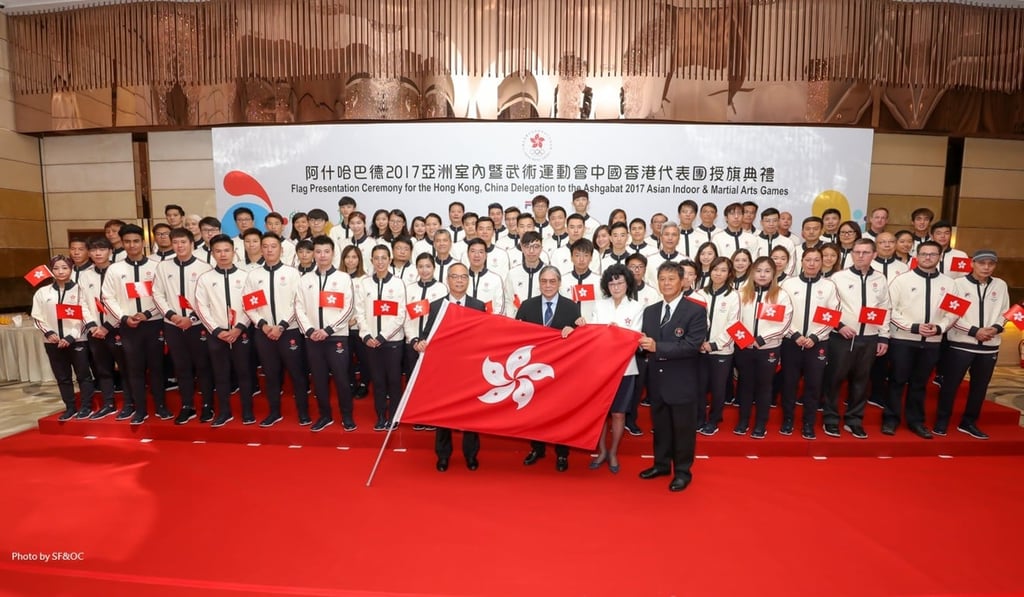 The Hong Kong delegation for the Asian Indoor and Martial Arts Games. Photo: Olympic Committee The Hong Kong delegation for the Asian Indoor and Martial Arts Games. Photo: Olympic Committee
