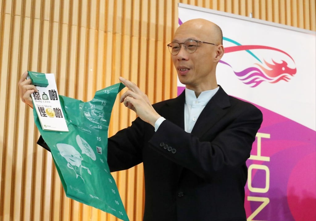 Wong Kam-sing, Hong Kong’s environment secretary, explains the municipal waste disposal charging scheme, at Tamar on March 20. Photo: Nora Tam