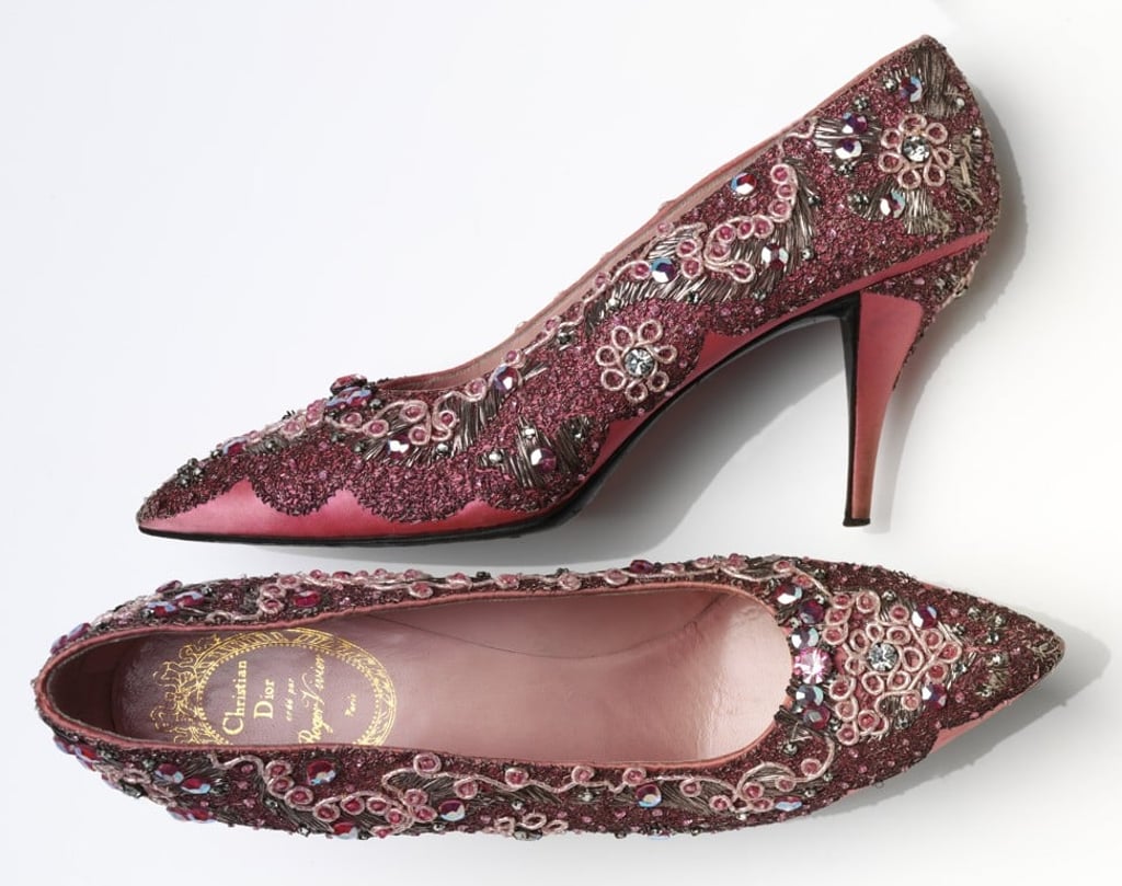 Roger Vivier’s evening shoes with beaded silk and leather for Christian Dior in 1974.