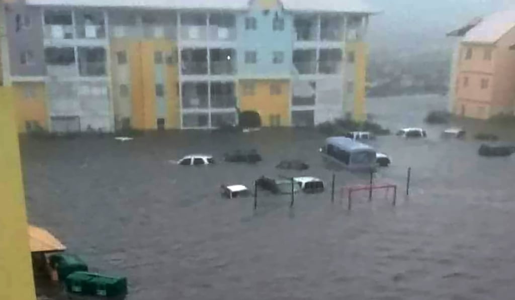 A flooded street on the French overseas island of St Martin. Photo: AFP