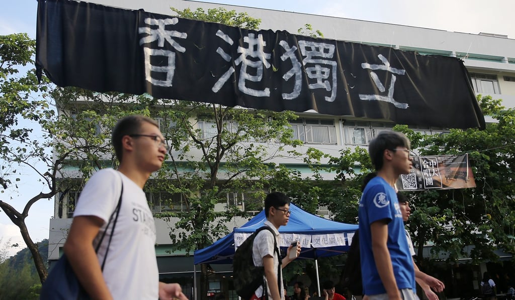 A banner calling for Hong Kong independence is seen at Chinese University. Photo: Sam Tsang