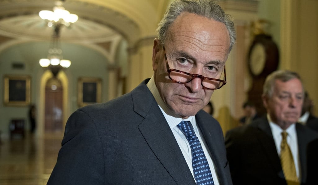 Senate Minority Leader Chuck Schumer, a Democrat from New York, listens during a news conference after a weekly Democratic luncheon meeting in Washington. President Donald Trump said it may be a good idea to eliminate the debt ceiling of the US. Photo: Bloomberg