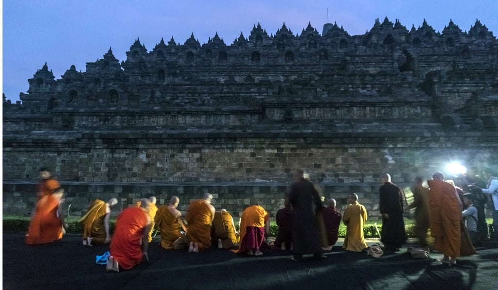 Buddhist monks at the Borobudur Temple in Magelang, Central Java, Indonesia. Photo: AFP