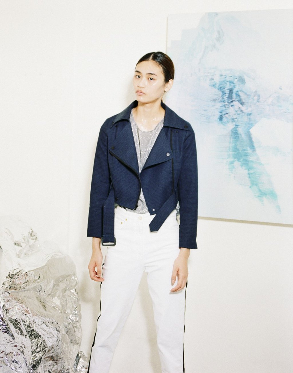 An upcycled denim jacket from BYT.