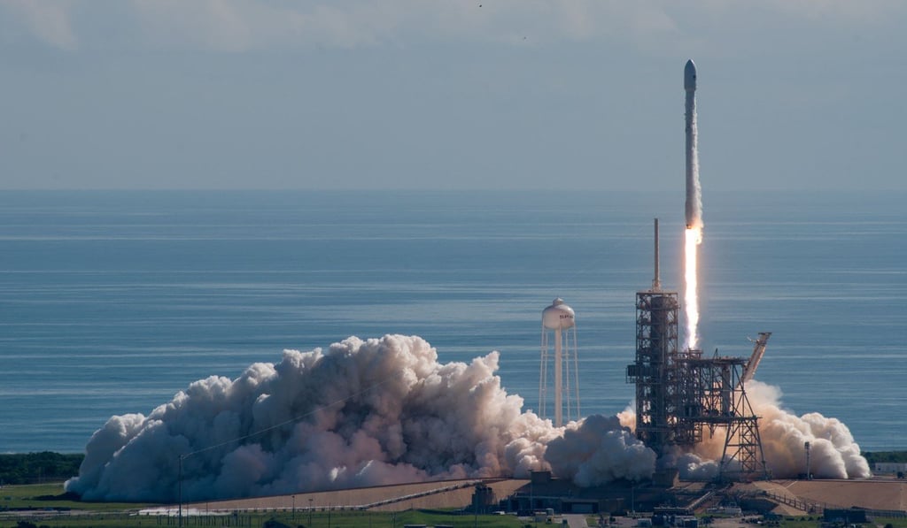 This image obtained from SpaceX shows a Falcon 9 rocket carrying the unmanned X-37B drone lifting off from Nasa’s Kennedy Space Centre on Thursday. Photo: AFP This image obtained from SpaceX shows a Falcon 9 rocket carrying the unmanned X-37B drone lifting off from Nasa’s Kennedy Space Centre on Thursday. Photo: AFP