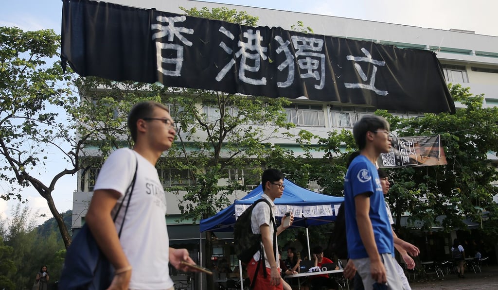 A banner proclaiming “Hong Kong independence” at the Chinese University of Hong Kong on Tuesday. Carrie Lam must convince Chinese leaders in charge of Hong Kong affairs that reacting to the appearance of the banners would only be empowering to the few who are enjoying a cheap thrill from getting under Beijing’s skin. Photo: Sam Tsang