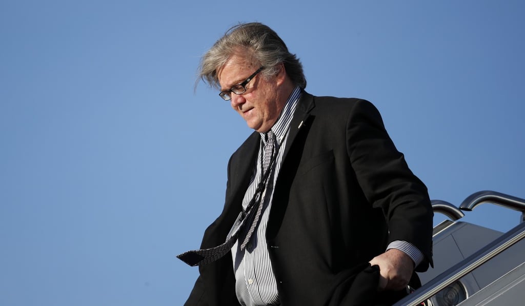 Former White House chief strategist Steve Bannon steps off Air Force One at Andrews Air Force Base. Photo: AP