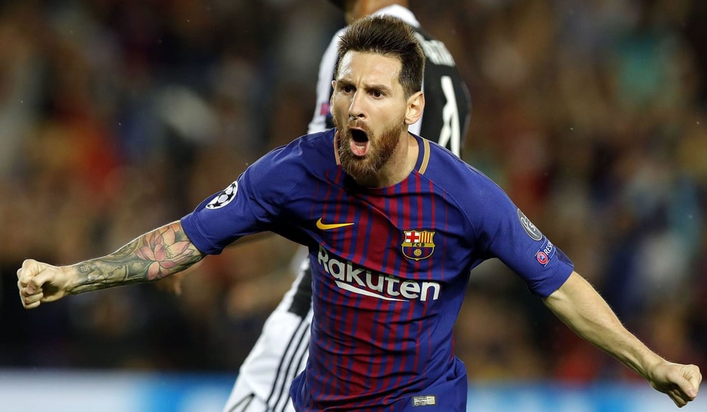 Lionel Messi celebrates scoring. Photo: EPA