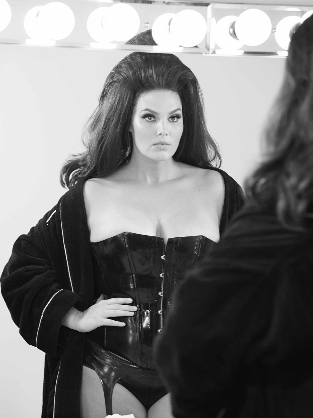 Candice Huffine, styled by Carine Roitfeld, backstage at the 2015 Pirelli calender shoot. Photo: Steven Meisel