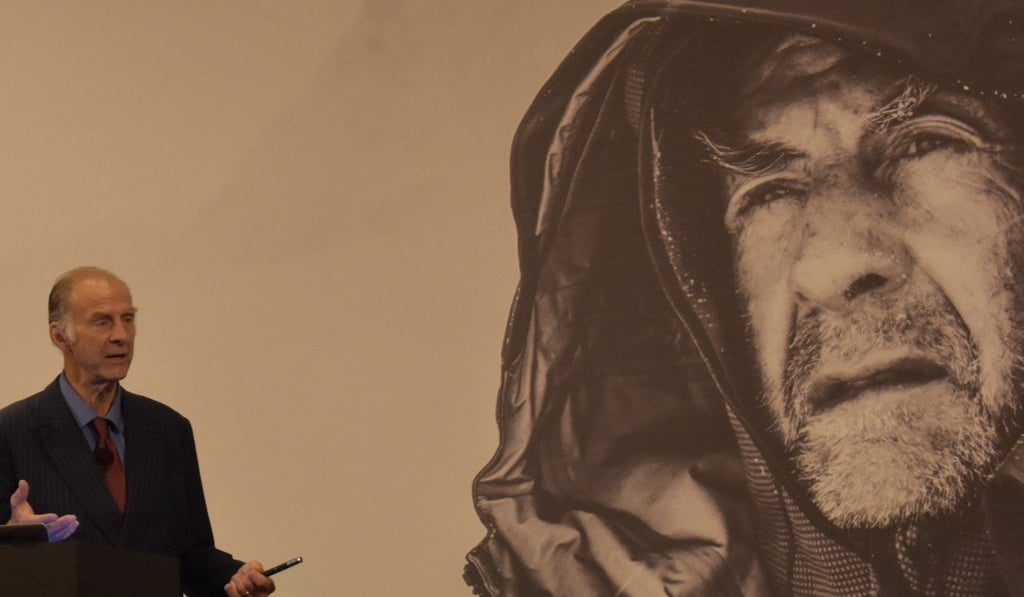 Ranulph Fiennes speaks to the Hong Kong Royal Geographical Society about his life of adventure. Photo: British Chamber of Commerce.