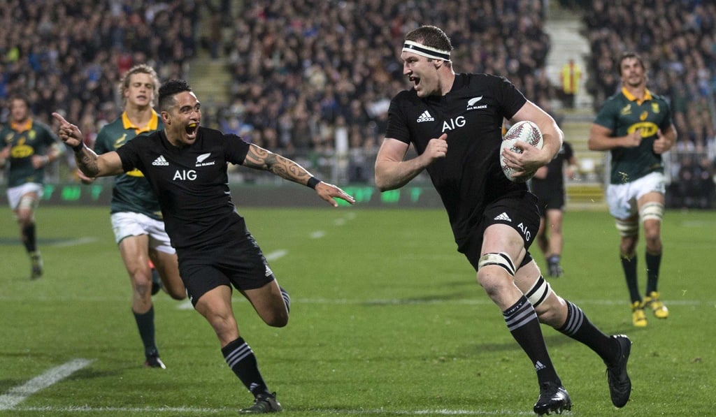 New Zealand’s Brodie Retallick crosses the try line against South Africa. Photo: AP New Zealand’s Brodie Retallick crosses the try line against South Africa. Photo: AP