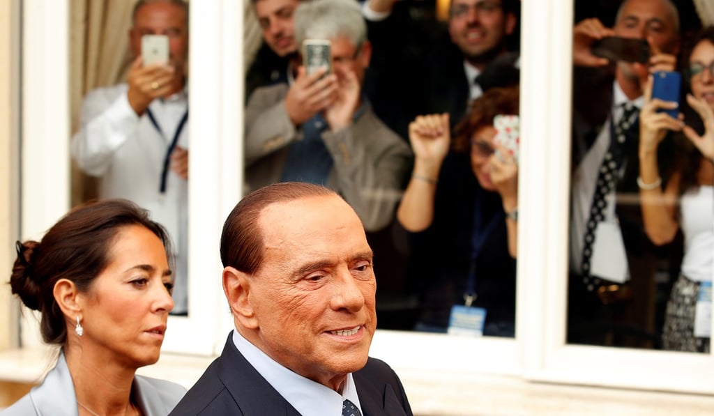 Forza Italia leader Silvio Berlusconi arrives at the EPP European People's Party meeting in Fiuggi, Italy, on Sunday. Photo: Reuters