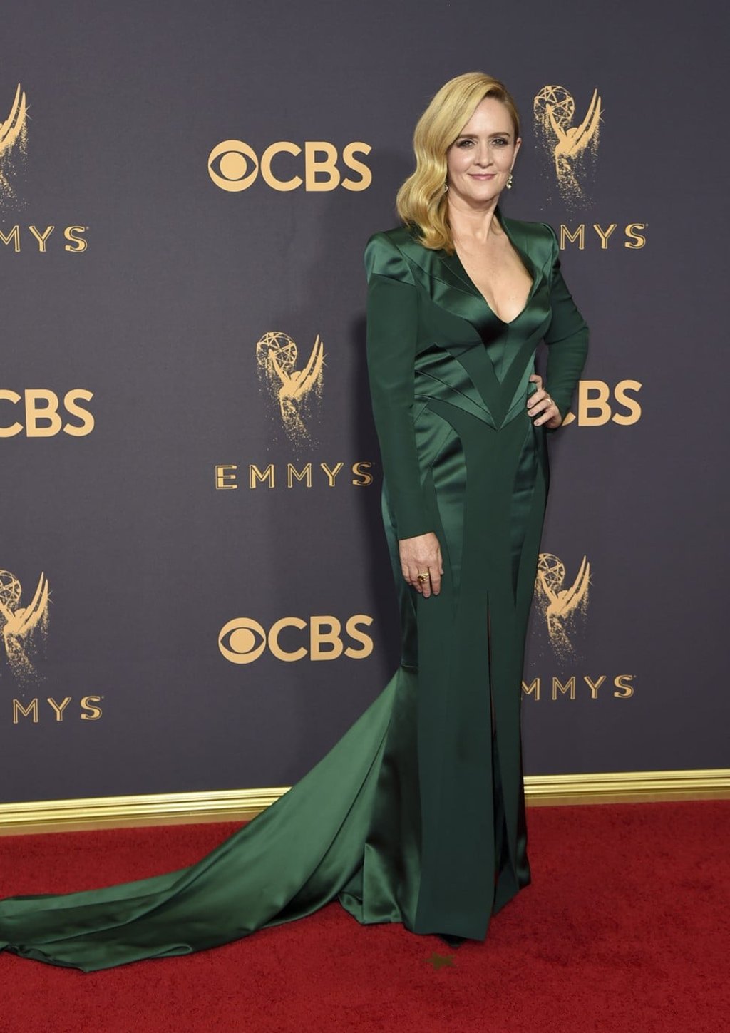 Samantha Bee arrives for the 69th Emmy Awards. Photo: AP Samantha Bee arrives for the 69th Emmy Awards. Photo: AP