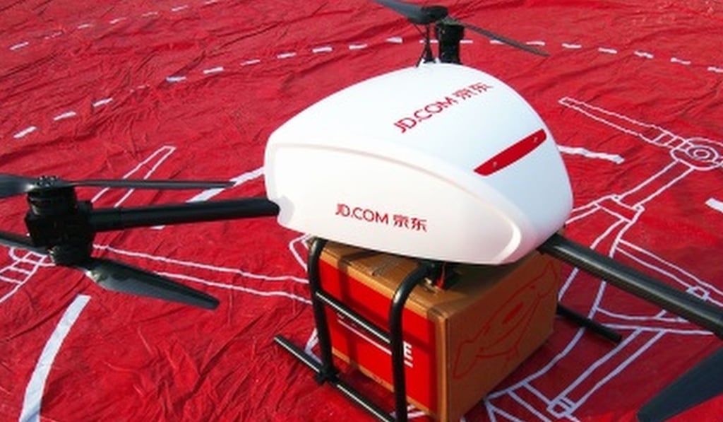 JD.com chairman and chief executive Richard Liu Qiangdong said during its own “June 18” midyear shopping festival, around 40 drones were used to deliver goods, from four of the country’s 30 administrative divisions, adding it now plans to expand that capacity considerably for November. Photo: SCMP