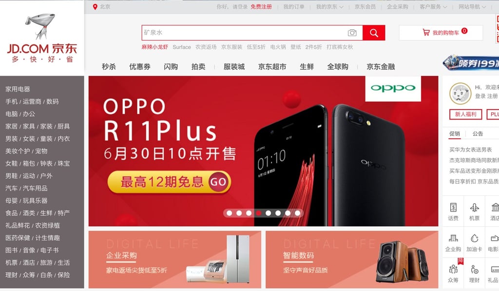 A screenshot of JD.com’s website. Photo: Handout