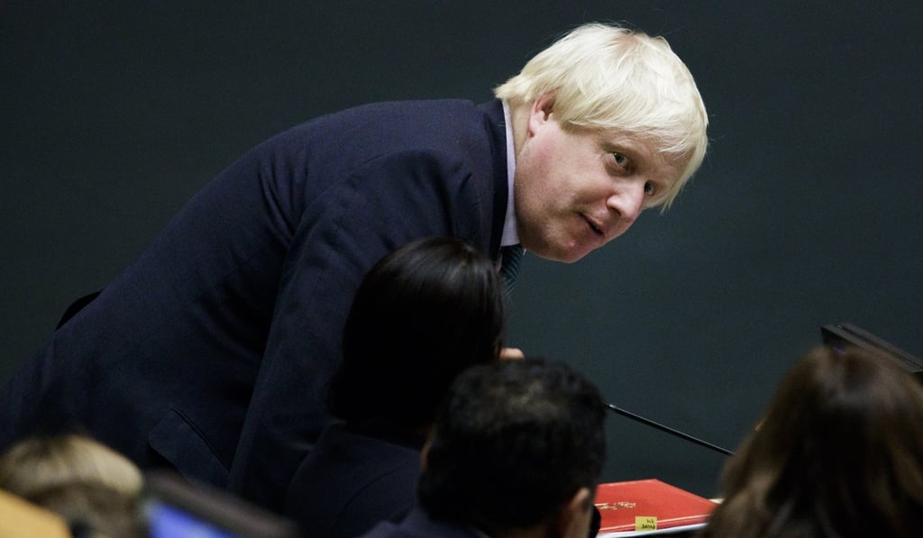 Boris Johnson, British Foreign Secretary, arrives to his delegation’s table before a speech by British Prime Minister Theresa May during the General Debate of the 72nd United Nations General Assembly at UN headquarters in New York on Wednesday. Photo: EPA
