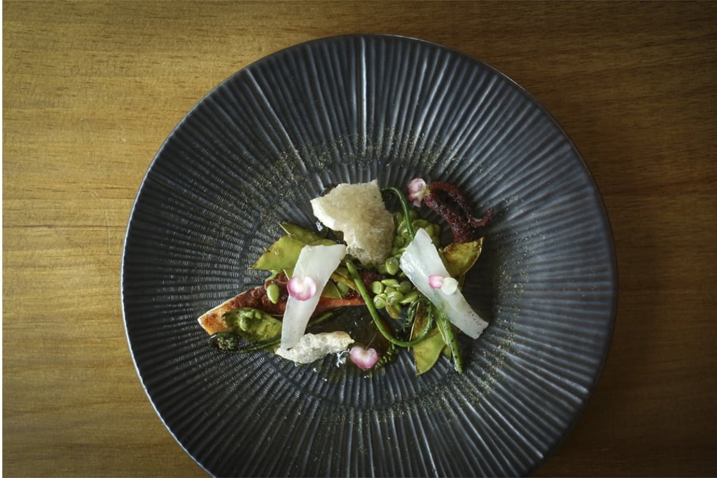 Tender braised octopus prepared by Chef Trimble with ingredients foraged the day before. Photo: Jonathan Wong