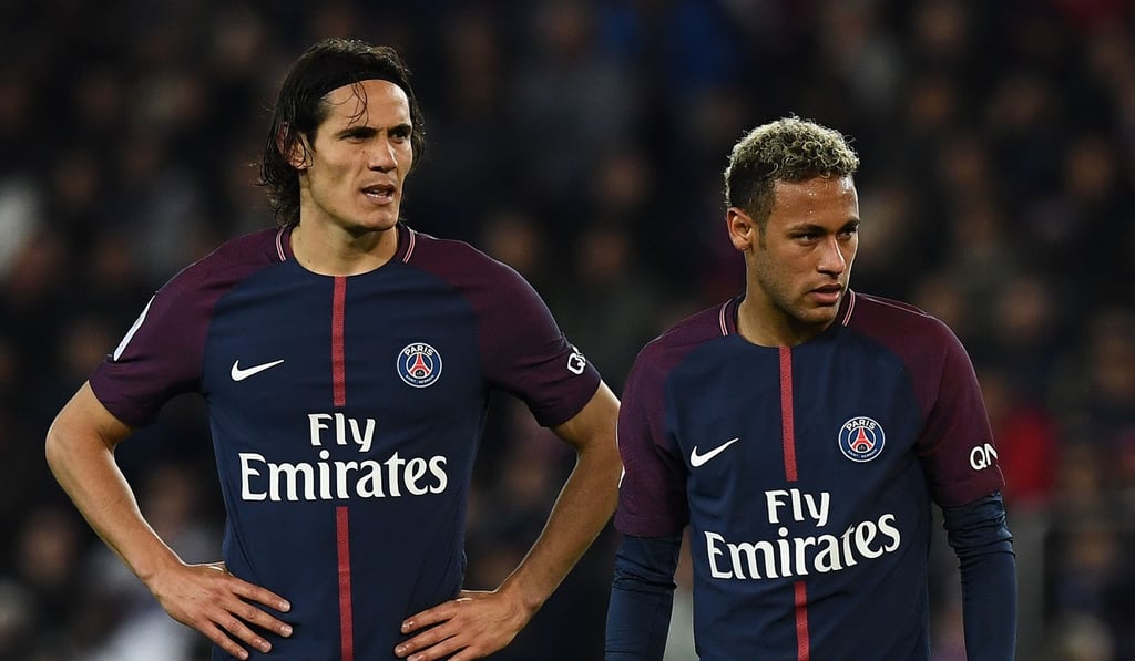 Paris Saint-Germain's Uruguayan forward Edinson Cavani (L) and Paris Saint-Germain's Brazilian forward Neymar reacting during the French Ligue 1 football match between Paris Saint-Germain (PSG) and Lyon (OL) at the Parc des Princes stadium in Paris. Neymar will miss the game on Saturday because of injury. Photo: AFP Paris Saint-Germain's Uruguayan forward Edinson Cavani (L) and Paris Saint-Germain's Brazilian forward Neymar reacting during the French Ligue 1 football match between Paris Saint-Germain (PSG) and Lyon (OL) at the Parc des Princes stadium in Paris. Neymar will miss the game on Saturday because of injury. Photo: AFP