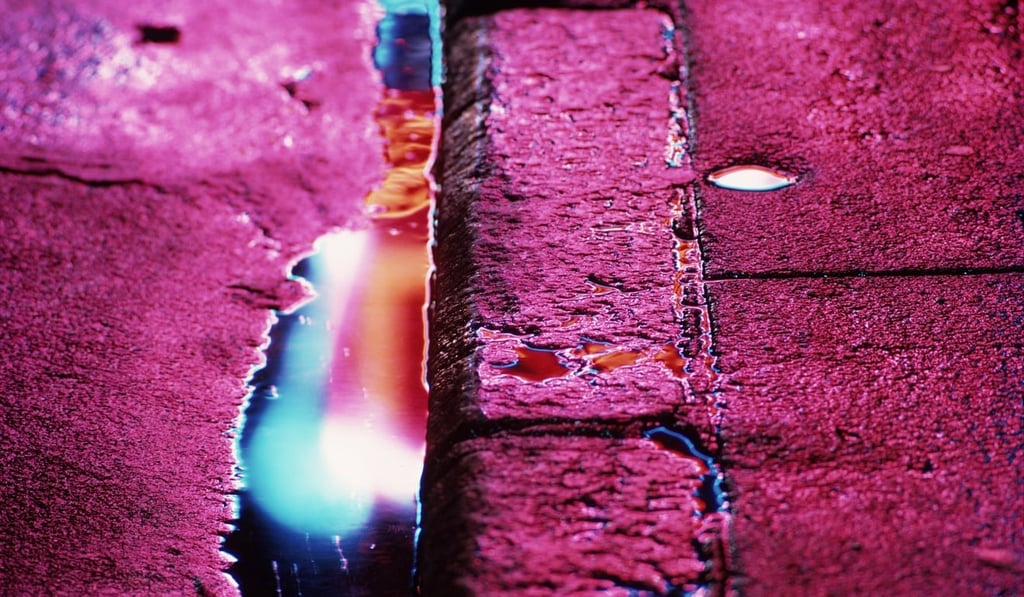 A neon-lit gutter in 1974. Photo: Greg Girard
