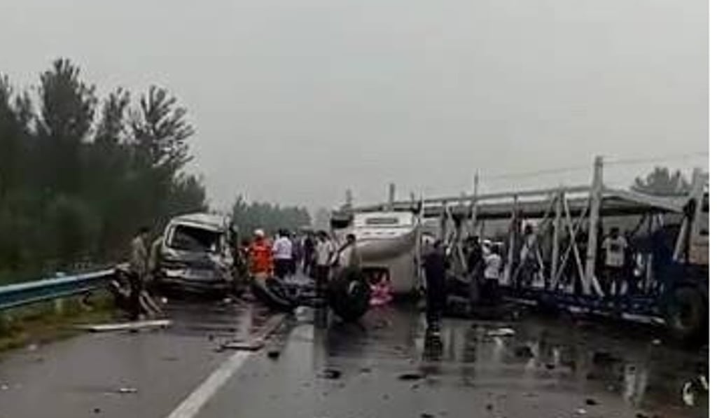 The aftermath of the crash, which saw the road closed for more than four hours. Photo: Handout