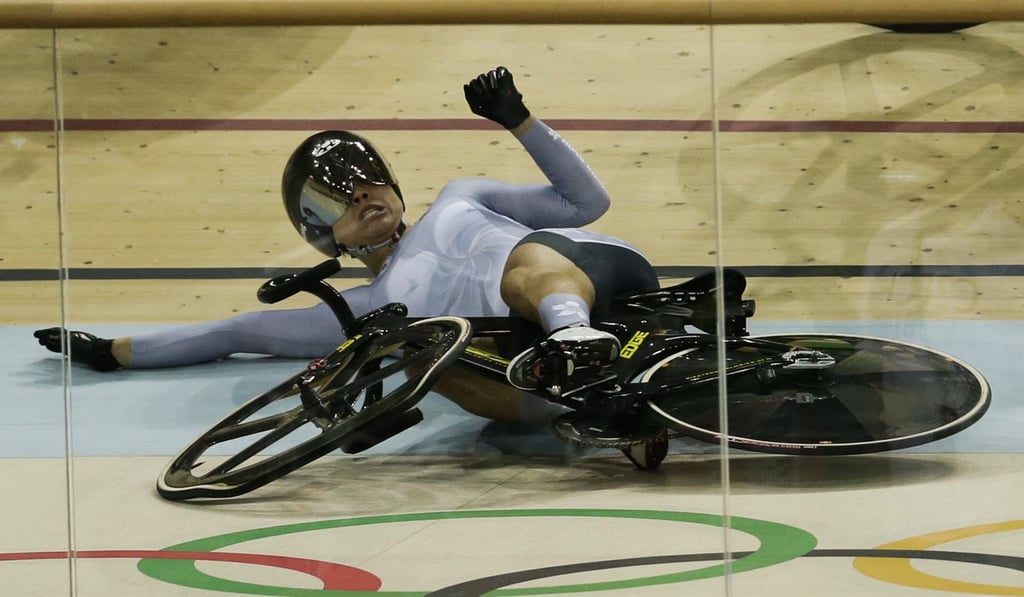 Sarah Lee Wai-sze falls during the keirin at Rio 2016, realistically her last chance of an Olympic medal. Photo: AP