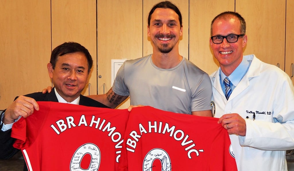 Fu and colleague Volker Musahl with Zlatan Ibrahimovic. Photo: Freddie Fu