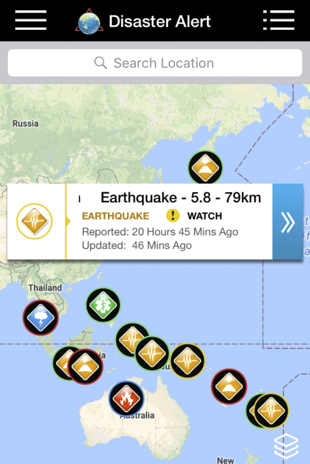 A screen grab from Disaster Alert.