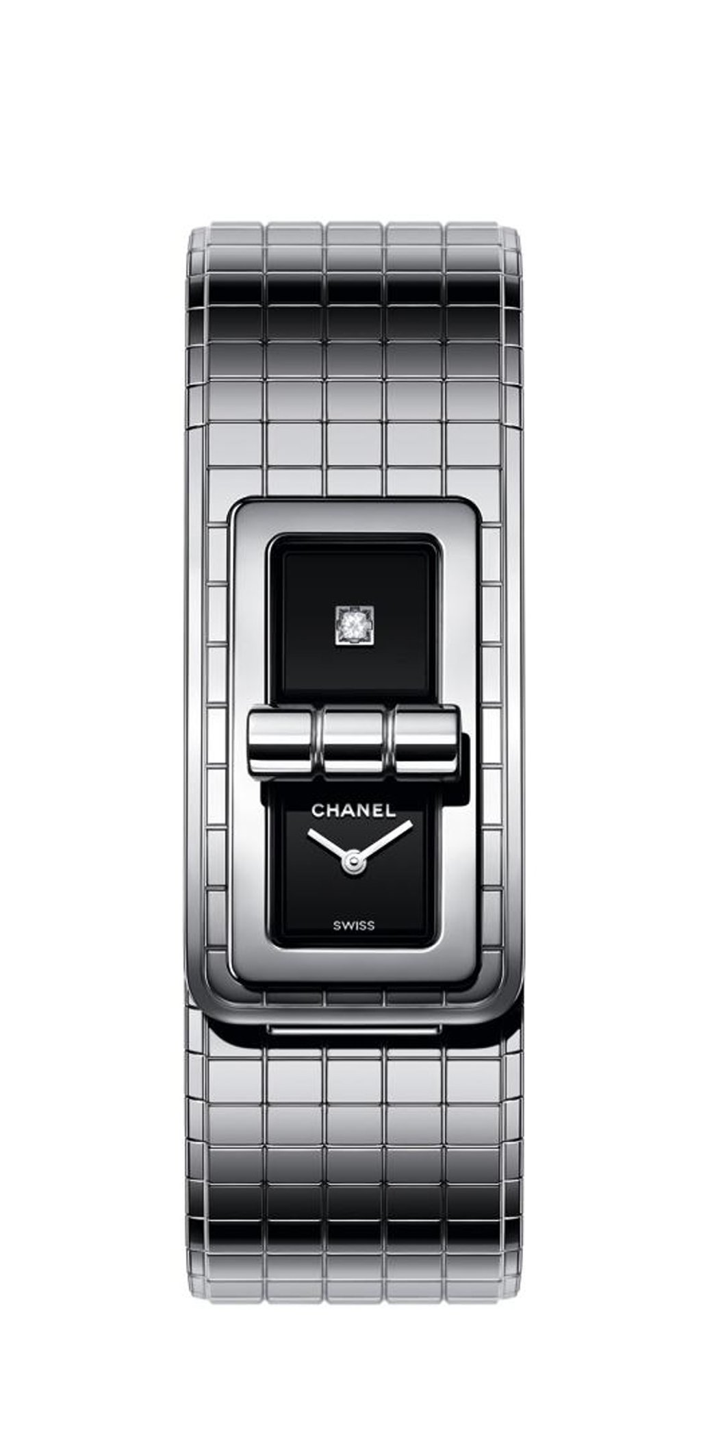 The bezel of Chanel's new Code Coco watch is studded with 52 brilliant-cut diamonds.