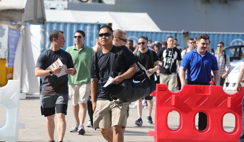 US naval officers arriving at Kennedy Town on Monday. Photo: Dickson Lee