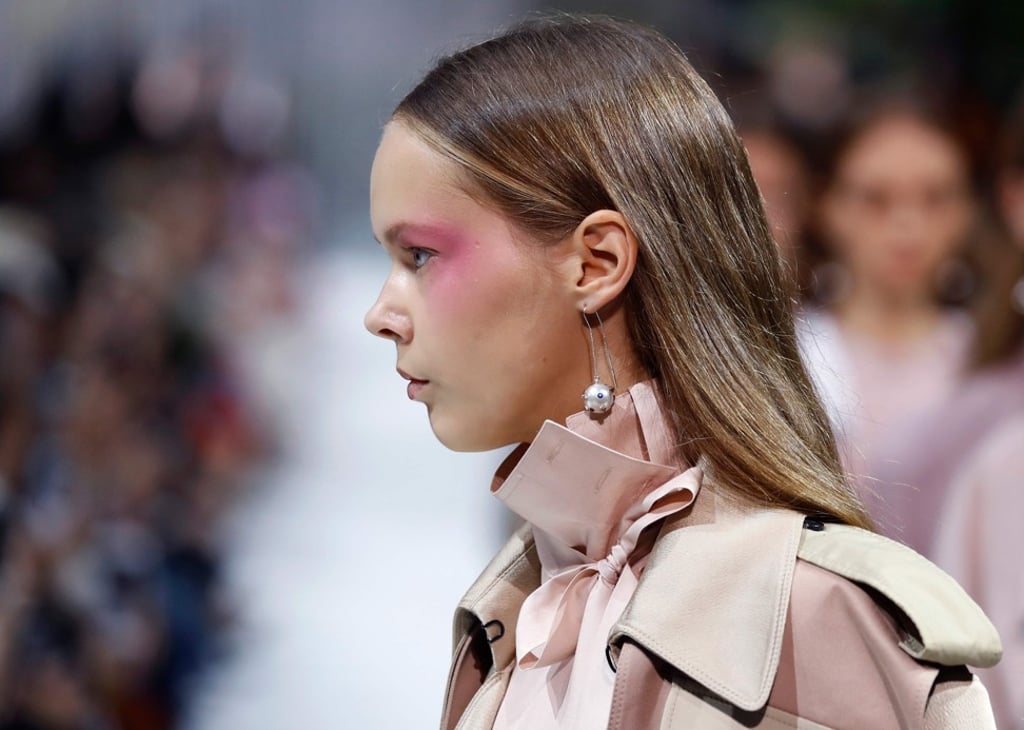 A model presents a pastel jacket at Valentino’s show. Photo: AFP