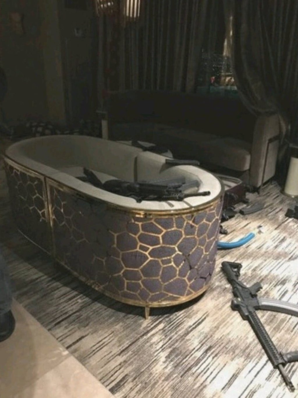Leaked footage shows guns inside the Mandalay Bay Resort and Casino room from where Stephen Paddock shot hundreds of people on Sunday, killing 59. The images were leaked to US media and widely circulated on social media. Photo: Twitter Leaked footage shows guns inside the Mandalay Bay Resort and Casino room from where Stephen Paddock shot hundreds of people on Sunday, killing 59. The images were leaked to US media and widely circulated on social media. Photo: Twitter