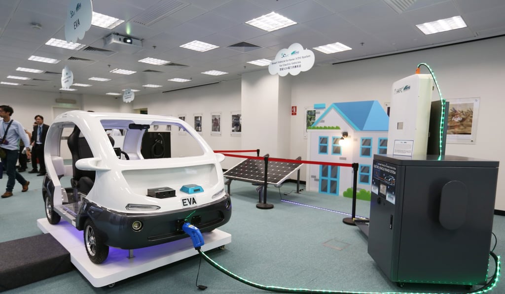 Electric vehicle technology is showcased at the Automotive Parts and Accessory Systems Research & Development Centre, at the HKPC Building in Kowloon Tong. Photo: Xiaomei Chen