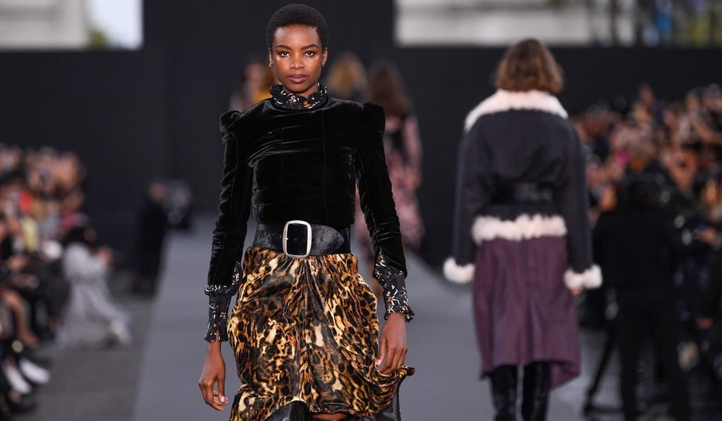 Angolan model Maria Borges on the catwalk set up on the Champs-Elysees. Photo: AFP