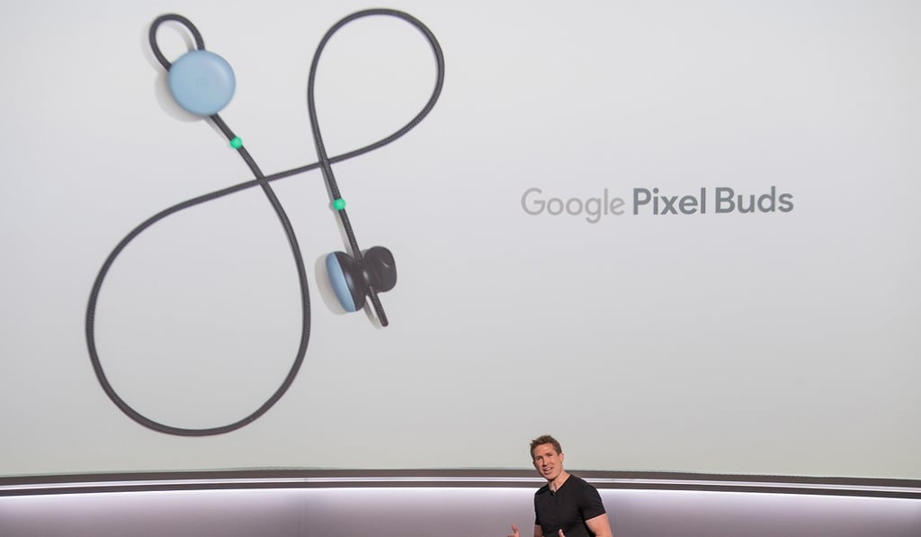 Juston Payne, product manager of hardware for Google Inc., speaks about the Google Pixel Buds wireless headphones during a product launch event in San Francisco. Photo: Bloomberg Juston Payne, product manager of hardware for Google Inc., speaks about the Google Pixel Buds wireless headphones during a product launch event in San Francisco. Photo: Bloomberg