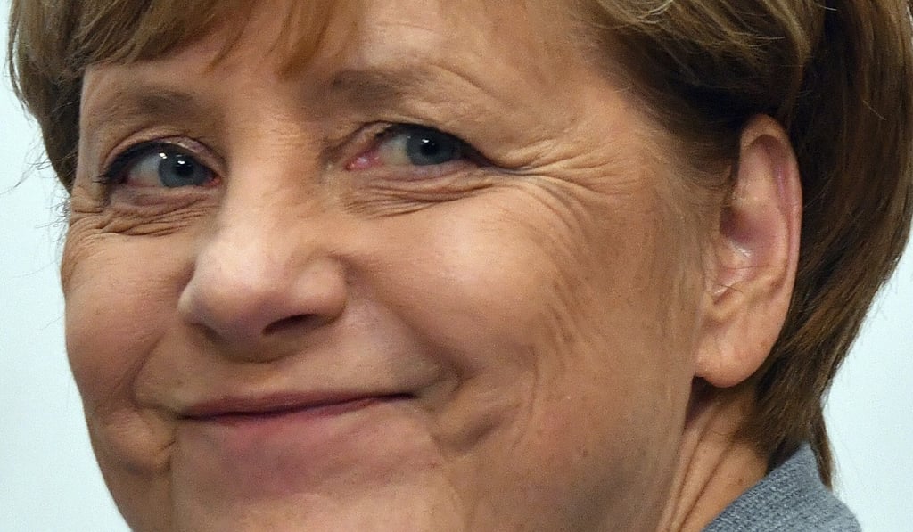 German chancellor Angela Merkel on September 25 – the day after securing a fourth term as chancellor. Photo: AP