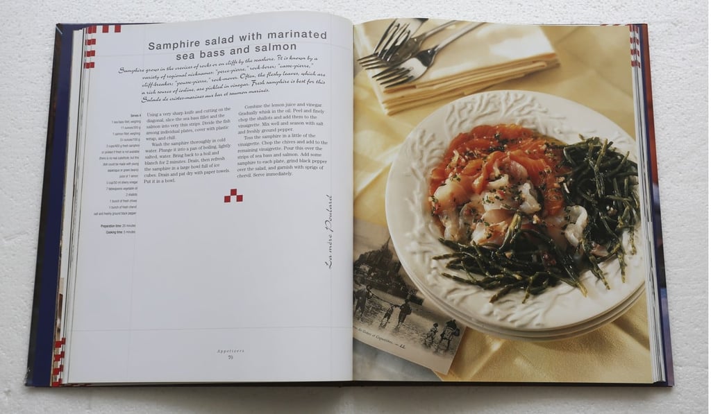 The recipe for samphire salad with marinated sea bass and salmon from the book.