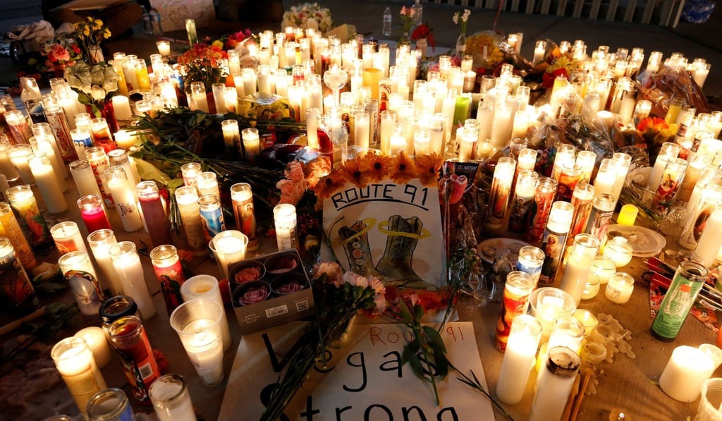 A candlelight vigil on the Las Vegas strip following the shooting. Photo: Reuters