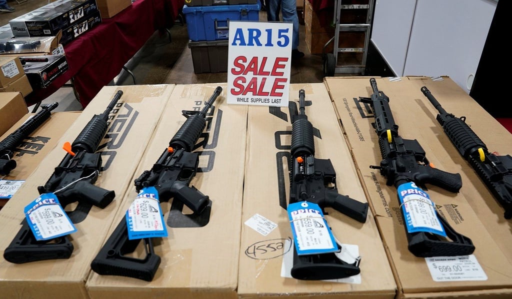 AR-15 rifles are displayed for sale at the Guntoberfest gun show in Oaks, Pennsylvania on Friday. Photo: Reuters