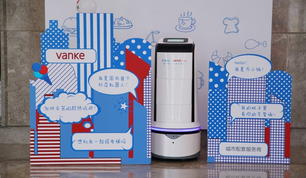 An office-based delivery robot under trial at the Hongqiao Vanke Centre in Shanghai. Photo: Vanke