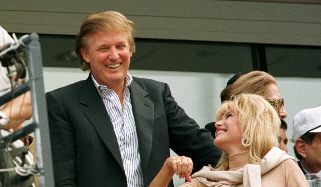 Donald Trump talks with his former wife Ivana Trump during the men's final at the 1997 US Open tennis tournament. Photo: Reuters