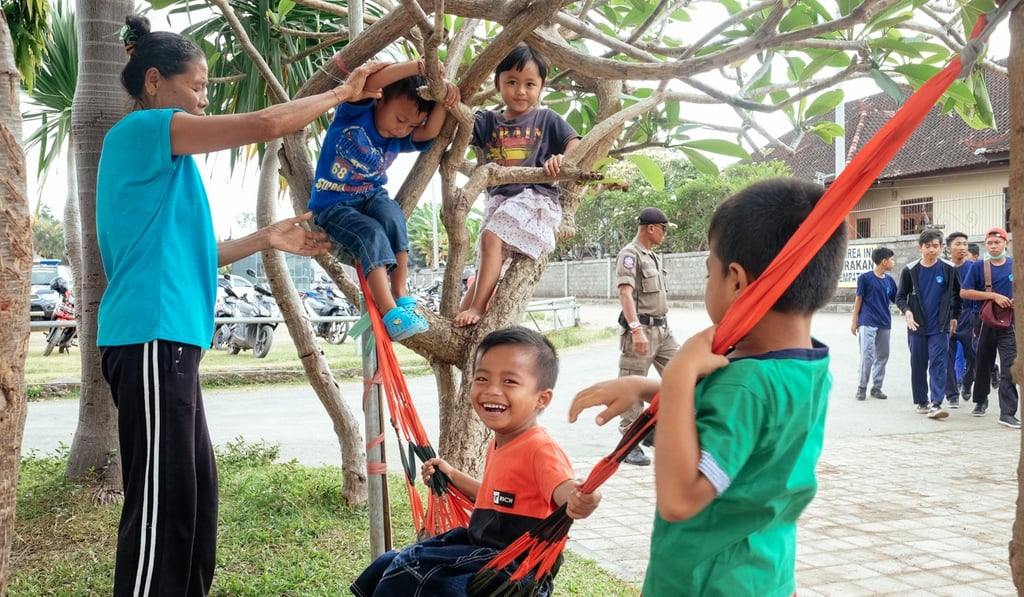 Balinese children play at the evacuation centre in the Balinese regency of Klungkung. Photo: Sara Calloway