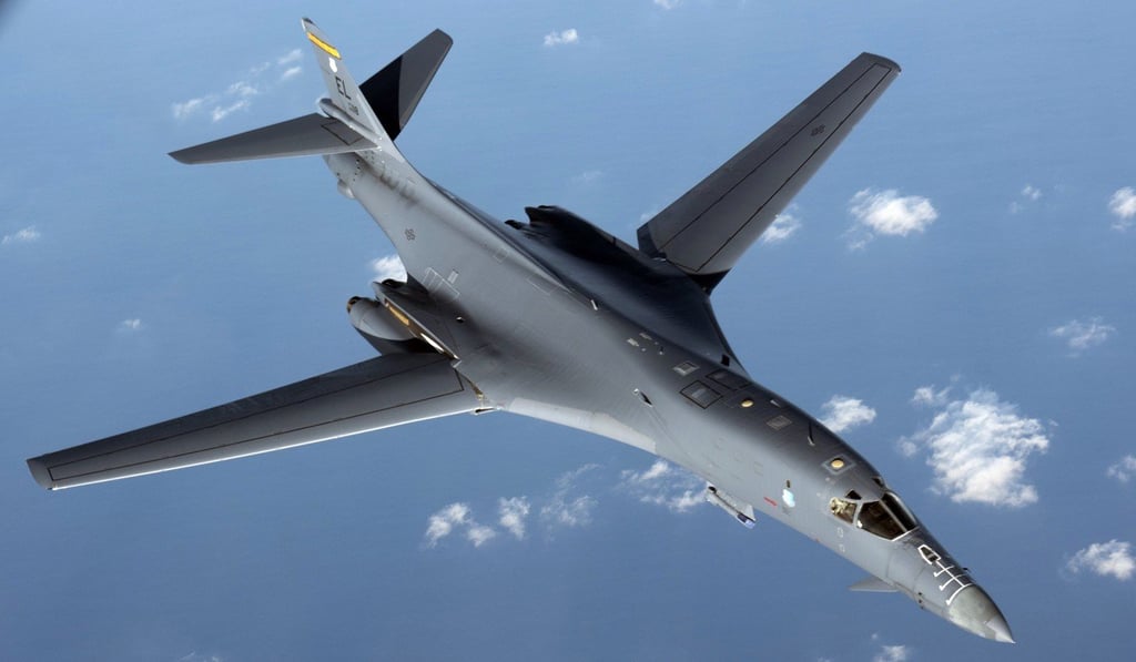 In this image provided by the US Air Force, a US Air Force B1-B Lancer pulls away from a Stratotanker after refuelling during a mission from Andersen Air Force Base, Guam, into Japanese air space on August 31. Photo: AP