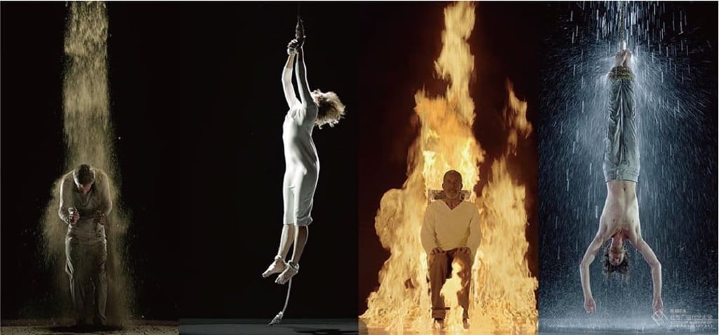 A still image from Bill Viola's Martyrs series (2014).